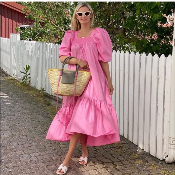 H&M 2020 Conscious Pink Puff sleeve Maxi Dress